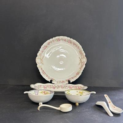 Antique Limoges Tray With Nippon Sauce Bowl And More 