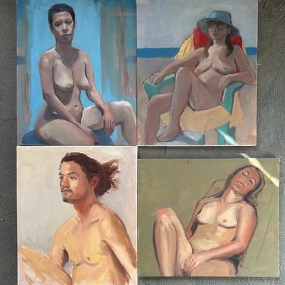Four Larry Griggs Nude Portrait Oil Paintings 
