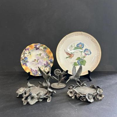 Pewter Hummingbird Coaster Sets, Dish And Porcelain Plates 