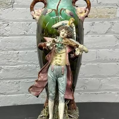 Garish Victorian Majolica Floor Vase 