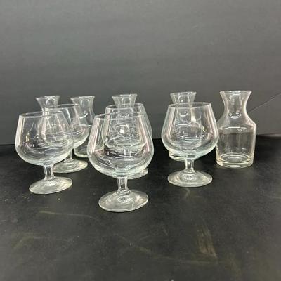Set Of Five Individual Carafes And Wine Glasses