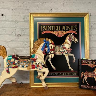 Handmade Carousel Horse Wall Hanging With “Painted Ponies” Book And Framed Print