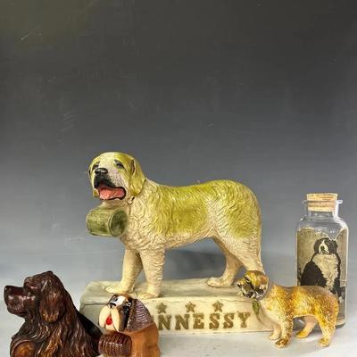 Vintage St. Bernard Dog Collectibles With Hennessy Sign, Replica Blood Tonic Bottle And More 