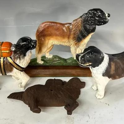 Antique AC Williams St Bernard Still Bank (1/2) With Replica, Iron Doorstop And Nutcracker 