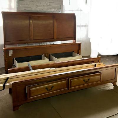 American Signature Chestnut Brown Wooden King Size Bed With Storage Base