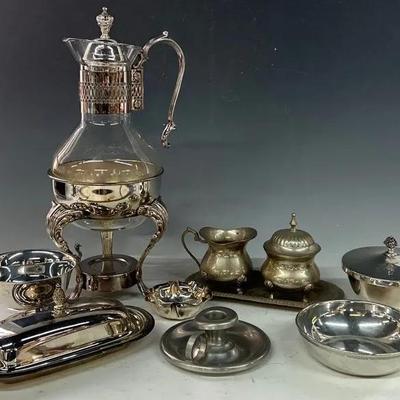 Tiffany & CO Pewter Candy Dish And Collection Of Silver Plated Dinnerware