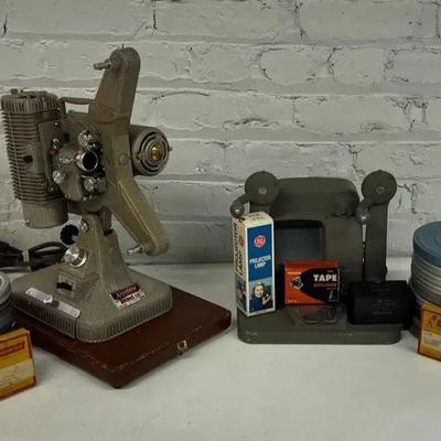 1950s Keystone Regal K-109 Film Projector W/ Collection Of 8mm Home Movies & Editing Equipment 