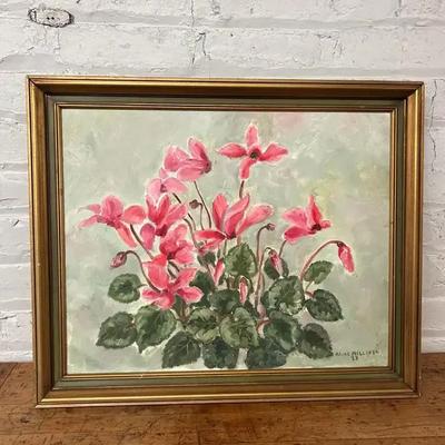 Alice Milliken Naive Oil On Canvas Floral Still Life Painting, 1972