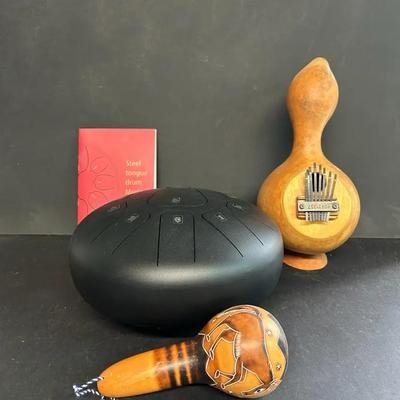 Handmade Gourd Finger Piano, Maraca And Steel Tongue Drum