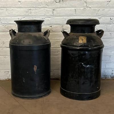 Two Antique Steel Milk Cans 
