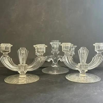 Tiffin Art Deco And Cambridge Glass Candelabra, 1920s-1930s