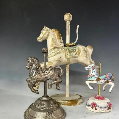 Wallace Pewter / Sankyo Music Box Carousel Horse, Resin And Wood Carousel Horses  
