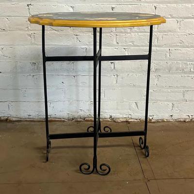 A Pansy-painted Wood And Iron Side Table 