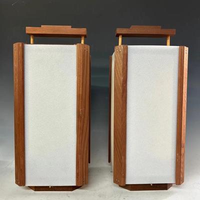Pair Of Vintage Mid Century Modern Handmade Wood And Plastic Lanterns 