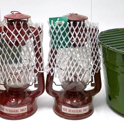 Outdoor Adventure Set with Kerosene Lanterns and Portable Grill