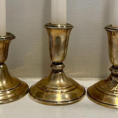 Crown Weighted Sterling Silver Candlestick Holders 