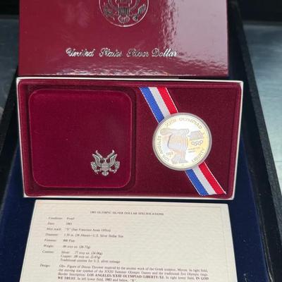1983s olympic silver dollar proof coin