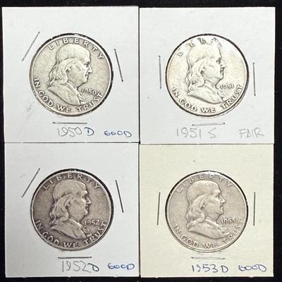 Franklin half dollar coins 1950s