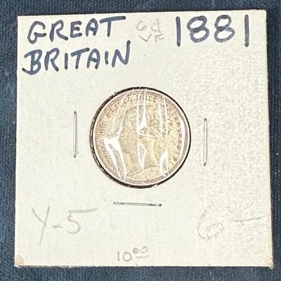 1881 great britain silver sixpence coin