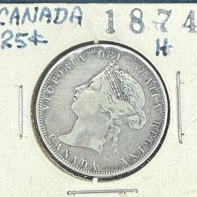 1874h canadian 25 cent coin