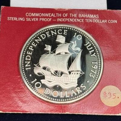 1973 bahamas sterling $10 coin