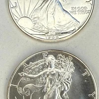 Us mint american eagle silver dollars 1988 and 1993