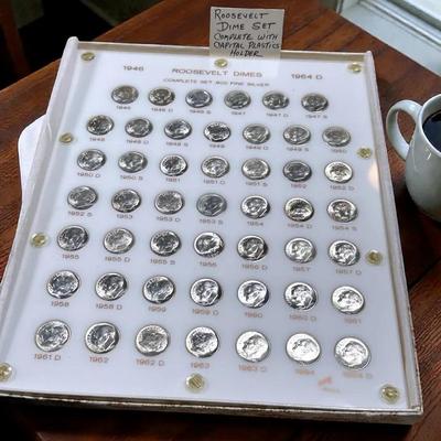 Roosevelt silver dimes from 1946 to 1964 in a capital plastics holder