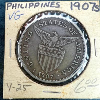 1907 united states philippines one peso silver coin