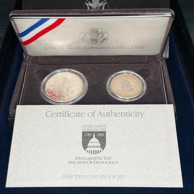 1989 two coin proof set silver half dollars