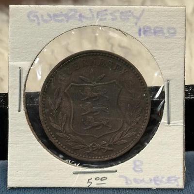 1889 guernsey 8 doubles coin