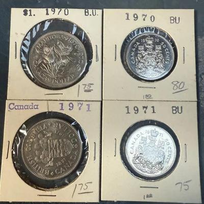 1971 1972 canadian coins dollar & half dollar