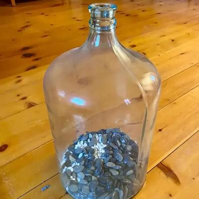 Large Vintage Glass Cider Jug with Decorative River Stones