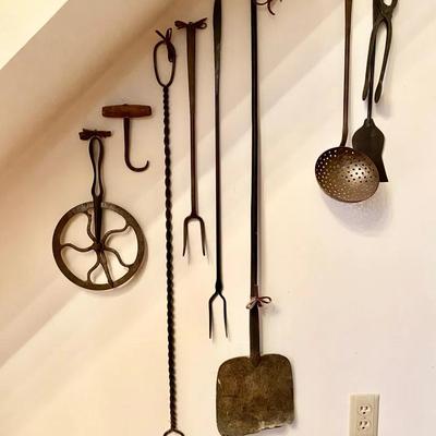 Antique Hand-Forged Wrought Iron Hearth & Kitchen Tool Collection
