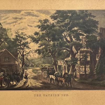 Antique Currier & Ives Lithograph "The Wayside Inn"
