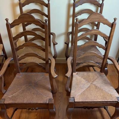 4 French Country Ladder-Back Dining Chairs with Rush Seats