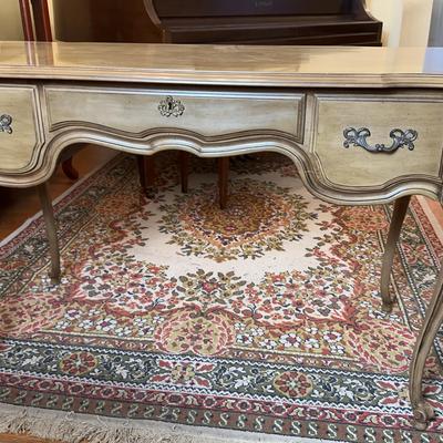 Brandt French Provincial Drop-Leaf Console Table / Desk – Antiqued Finish – Cabriole Legs