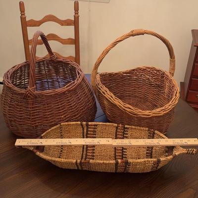 Woven Basket Lot - Set of 3 Handmade Decorative & Gathering Baskets