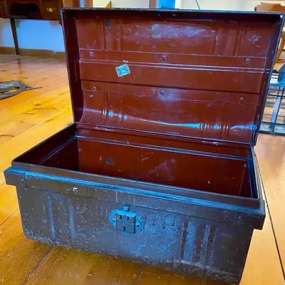 Antique Steel Footlocker / Storage Chest