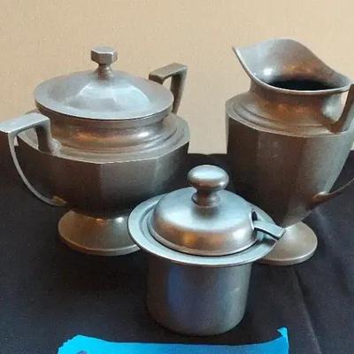 Pewter Tea & Coffee Service Set - 3-Piece Estate Lot - Art Deco Style