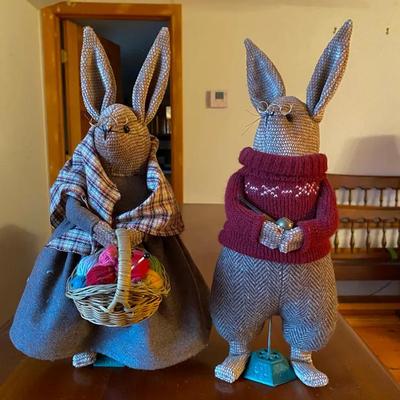 Primitive Fabric Rabbit Figurines – Handcrafted Country Easter Decor