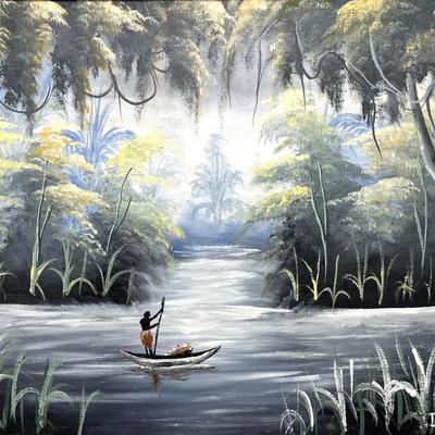 Original Mid-Century African River Landscape - Signed "D. NIEVO"