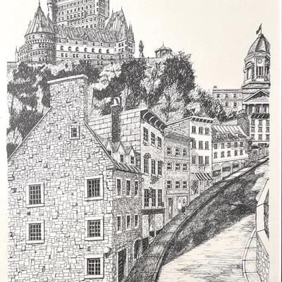 Framed Art Print: "Côte de la Montagne, Québec" - Detailed Pen & Ink Architectural Sketch