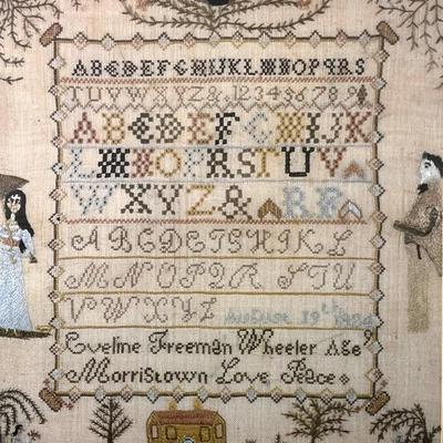 Large Framed Reproduction Needlework Sampler – Eveline Freeman Wheeler 1824