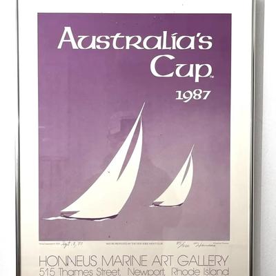 1987 "Australia’s Cup" Signed Sailing Poster – Honneus Marine Art Gallery, Newport RI