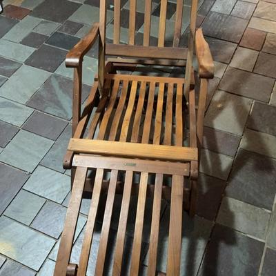 Vintage S.S. New Amsterdam Teak Deck Chair – "1st Class Only" Steamer Chair