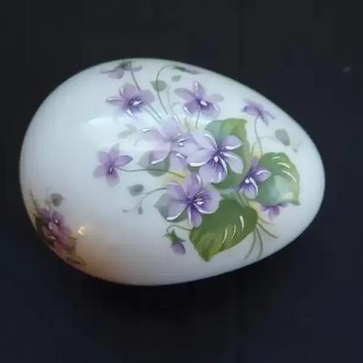 F.M. Limoges France Hand-Painted Porcelain Egg Trinket Box
