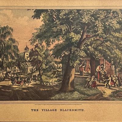 Antique Currier & Ives Lithograph "The Village Blacksmith"