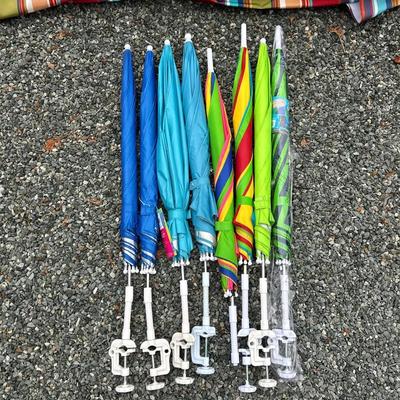 Lot of Outdoor Chairs & Clamp-On Beach Umbrellas
