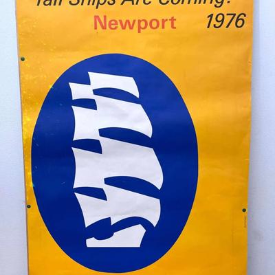 Vintage 1976 "Tall Ships Are Coming" Newport RI Bicentennial Banner / Sign - Malcolm Grear Design