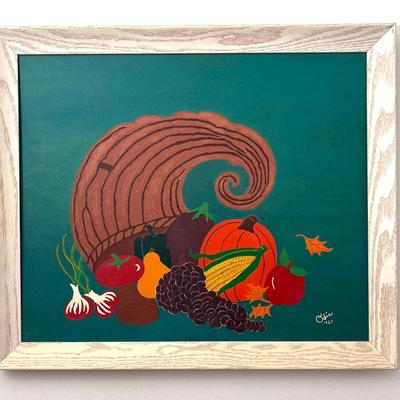 Original Folk Art Cornucopia - Signed "Odie" 1963 Acrylic Painting